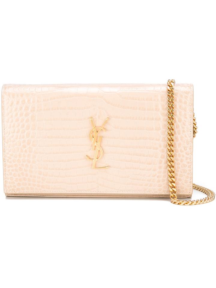Saint Laurent Kate Monogram Satchel, Women's, Nude/neutrals, Calf Leather
