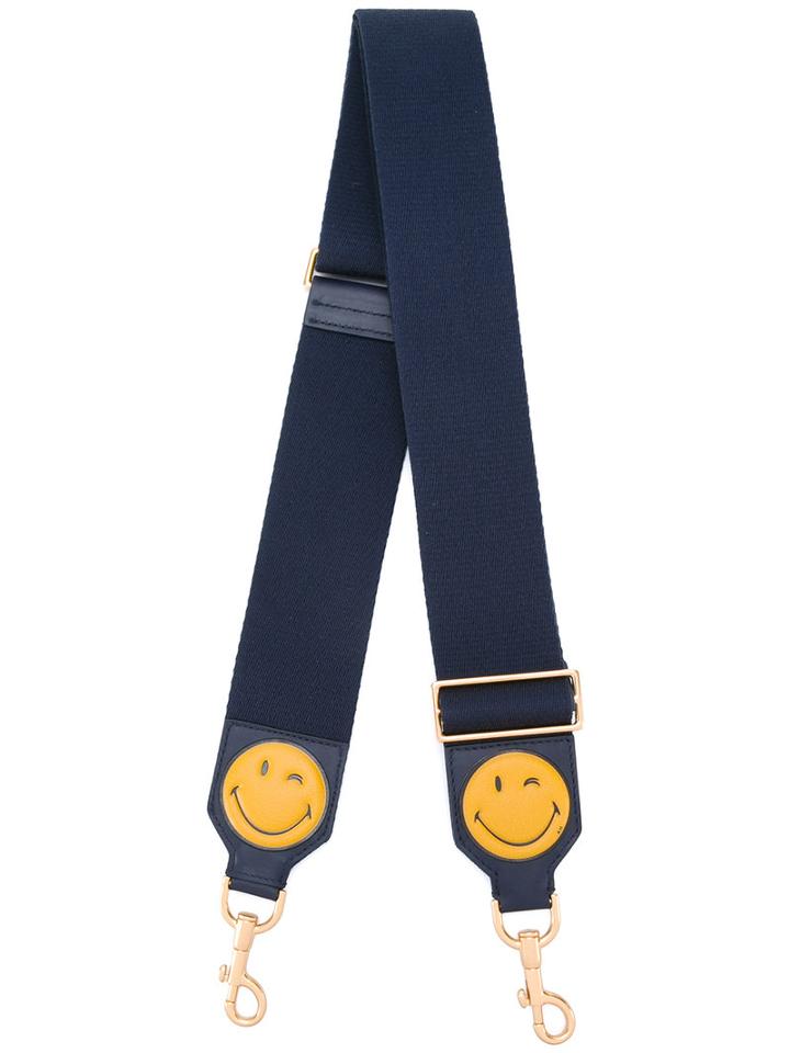 Anya Hindmarch Wink Face Shoulder Strap, Women's, Blue, Cotton/leather