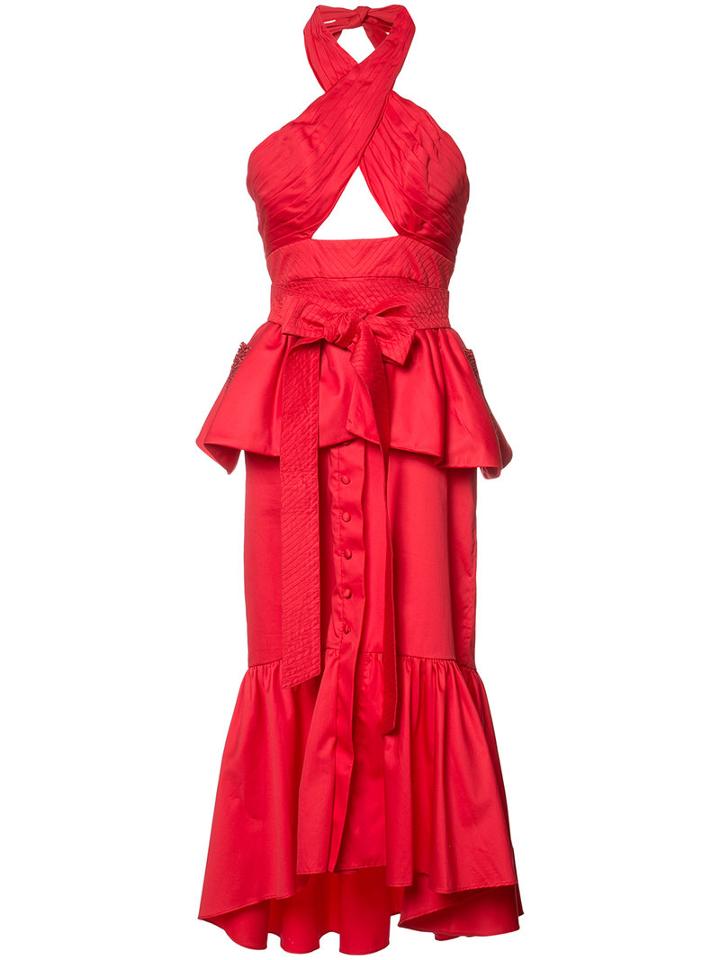 Johanna Ortiz Halterneck Cut Out Dress, Women's, Size: 4, Red, Cotton