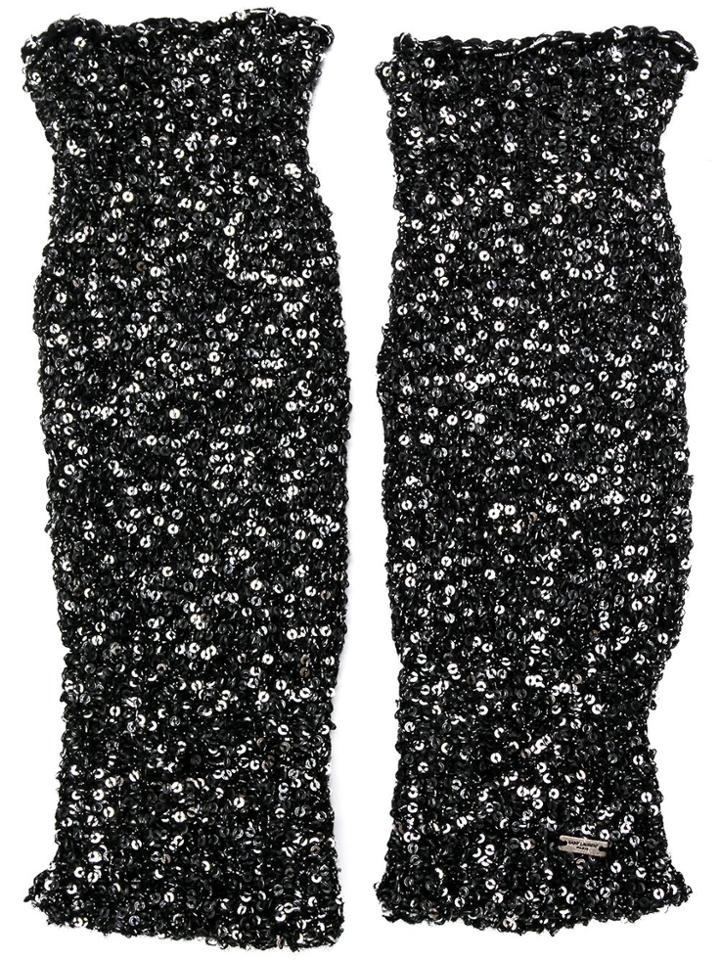 Saint Laurent Lamé Sequin Fingerless Gloves - Black