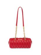 Miu Miu Matelassé Logo Plaque Mini Bag - Red