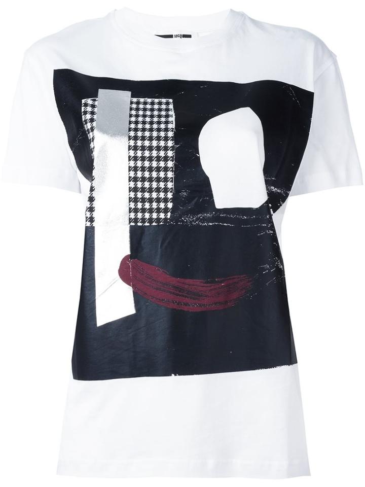 Mcq Alexander Mcqueen Abstract Face Print T-shirt, Women's, Size: Small, White, Cotton