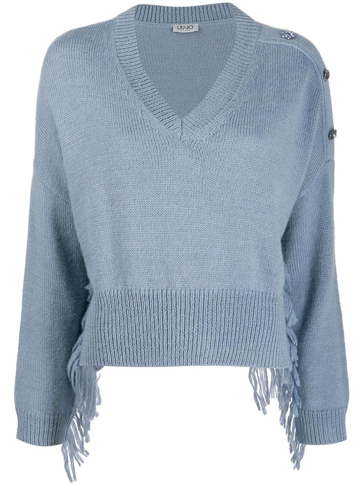 Liu Jo Cropped V-neck Jumper - Blue