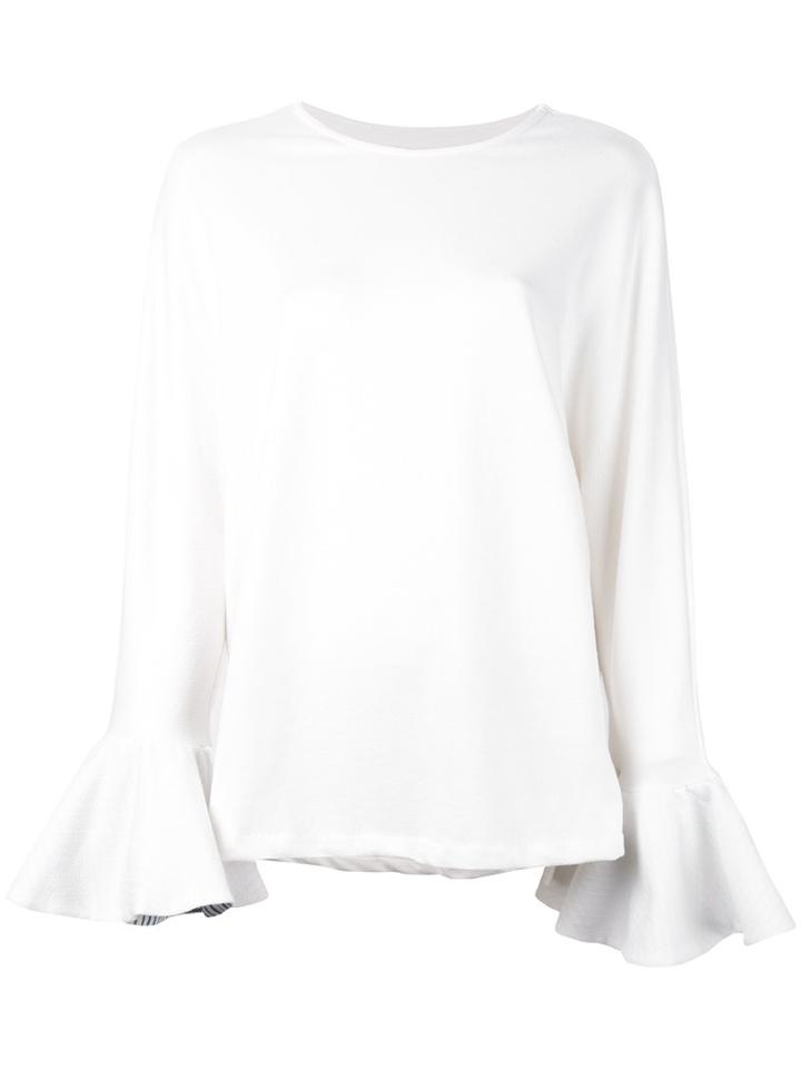 Water - Flared Cuff Blouse - Women - Cotton - M, White, Cotton