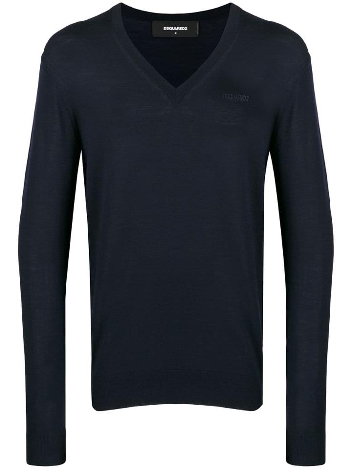 Dsquared2 V-neck Knitted Jumper - Blue