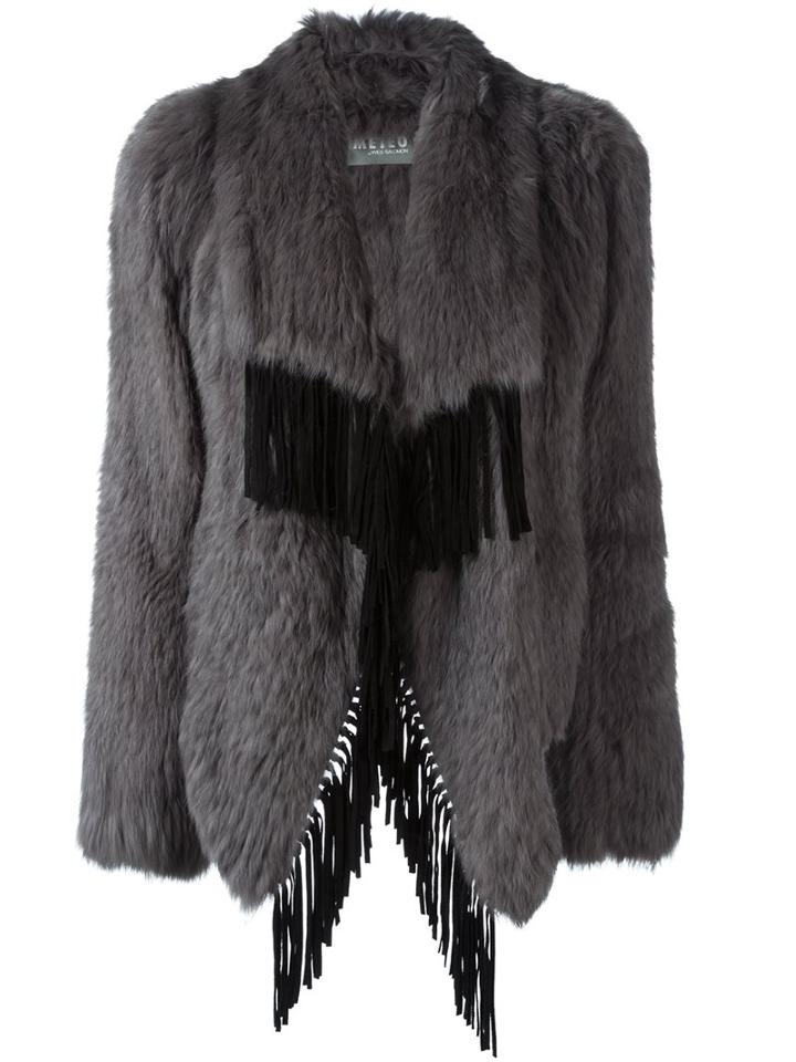 Meteo By Yves Salomon Fringed Fur Coat, Women's, Size: 40, Grey, Goat Skin/rabbit Fur