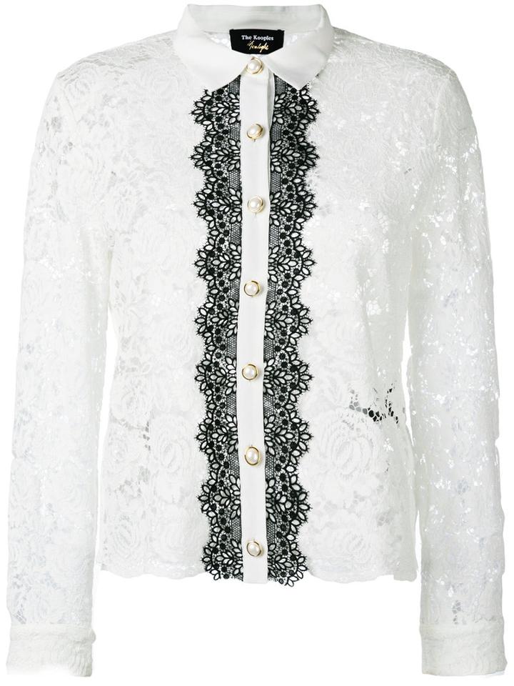 The Kooples Two-tone Lace Blouse, Women's, Size: 2, White, Cotton/polyamide/viscose/polyester