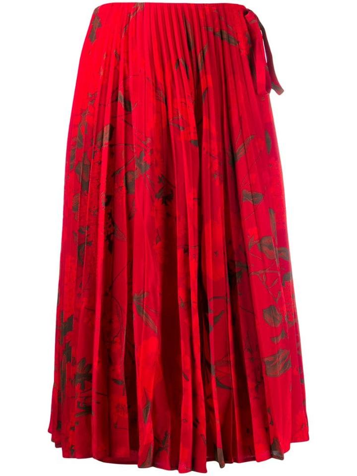 Valentino Pleated Floral Print Midi Skirt - Red