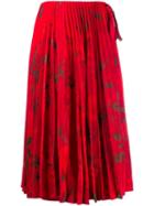 Valentino Pleated Floral Print Midi Skirt - Red