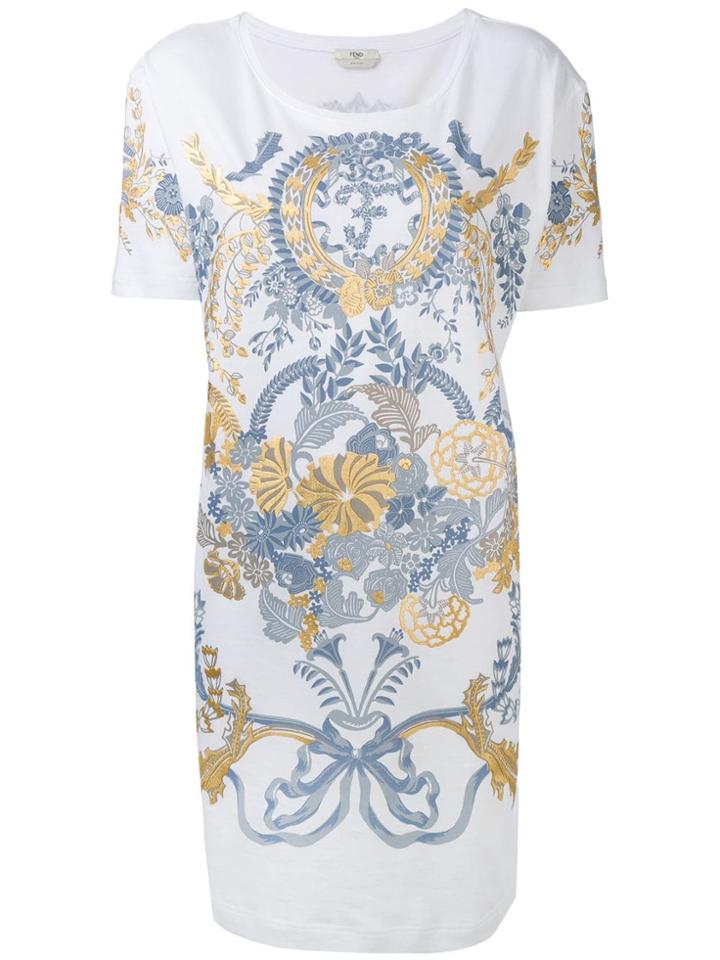 Fendi Baroque Printed T-shirt Dress - White