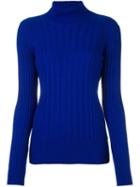 Maison Margiela Ribbed Roll Neck Top, Women's, Size: Large, Blue, Polyamide/viscose/cashmere/wool