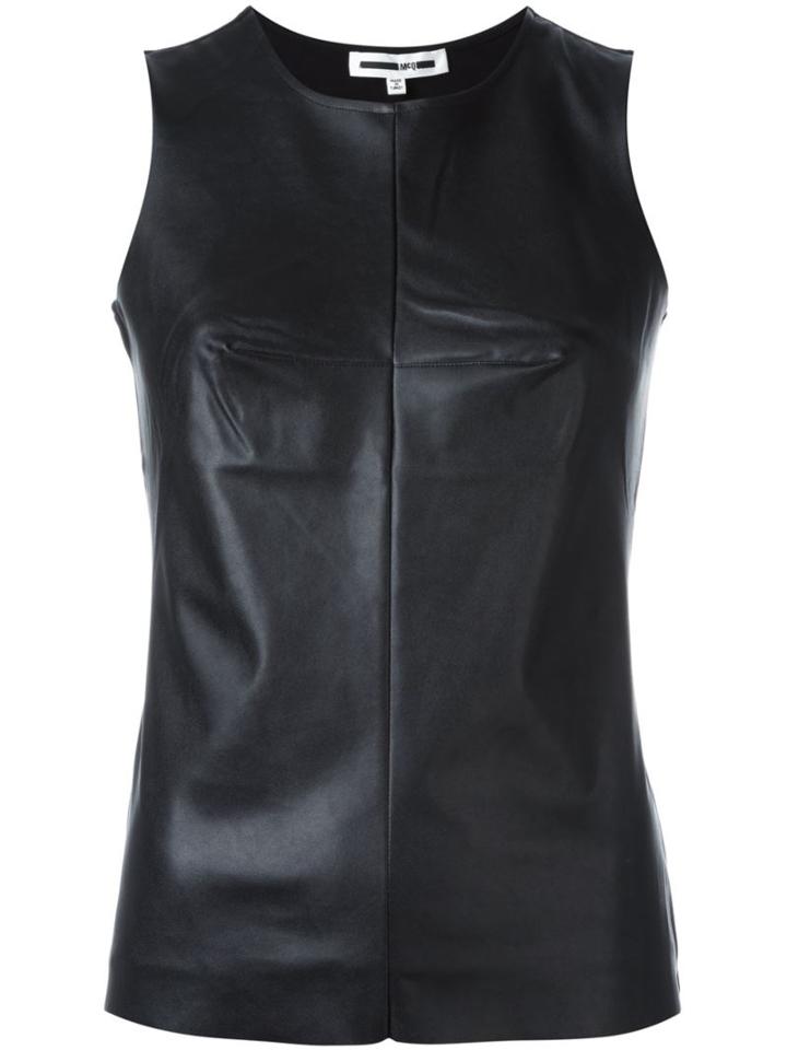 Mcq Alexander Mcqueen Faux Leather Panel Top, Women's, Size: Large, Black, Polyurethane/viscose/polyamide/spandex/elastane