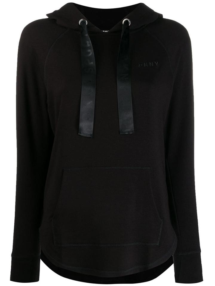 Dkny Logo Curved Hem Hoodie - Black