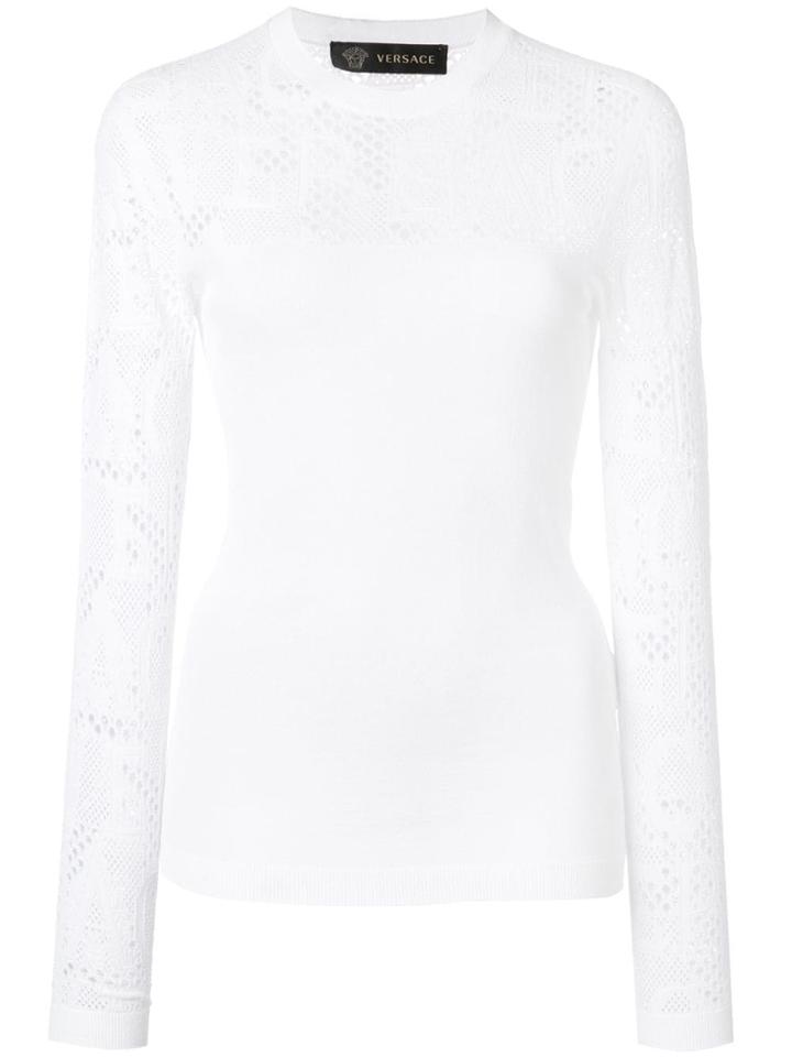 Versace Logo Lace Insert Top - White