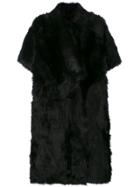 Blancha Button Up Fur Coat - Black
