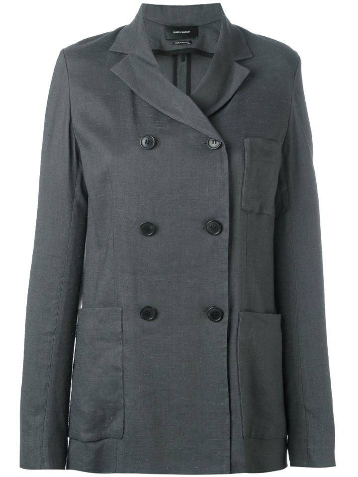 Isabel Marant - Double Breasted Jacket - Women - Silk/linen/flax/spandex/elastane/viscose - 36, Women's, Grey, Silk/linen/flax/spandex/elastane/viscose
