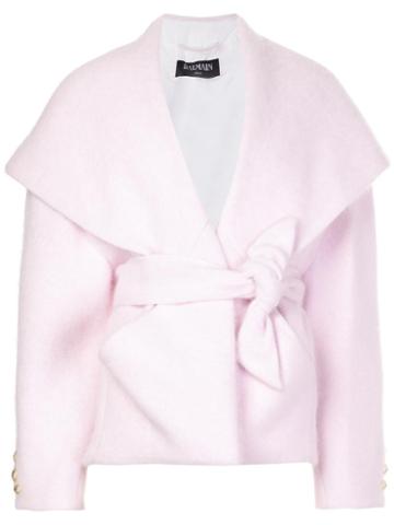 Balmain Oversize Notched Lapel Coat, Women's, Size: 38, Pink/purple, Nylon/angora/wool