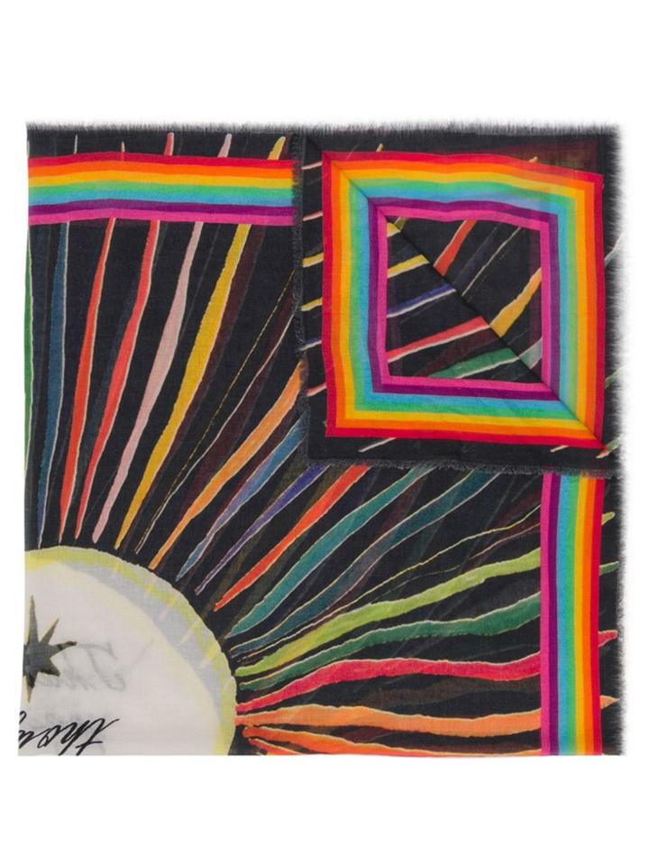 Faliero Sarti Fringed Printed Scarf - Black