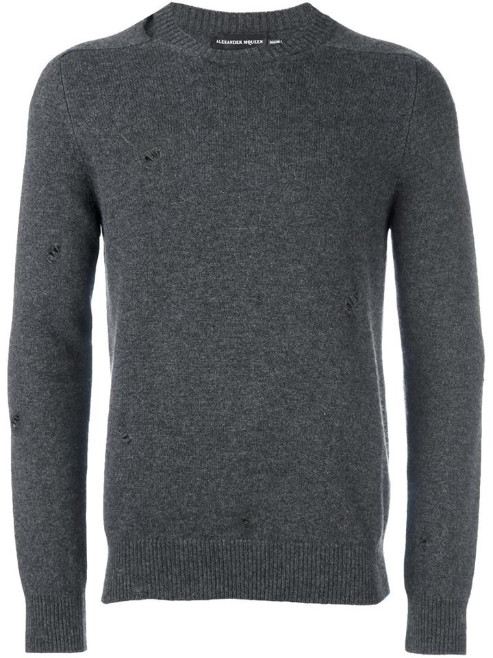 Alexander Mcqueen Distressed Jumper, Men's, Size: Large, Grey, Cashmere