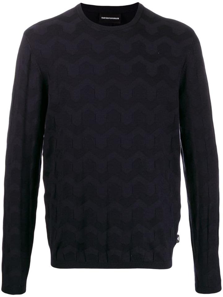 Emporio Armani Patterned Crew Neck Jumper - Blue