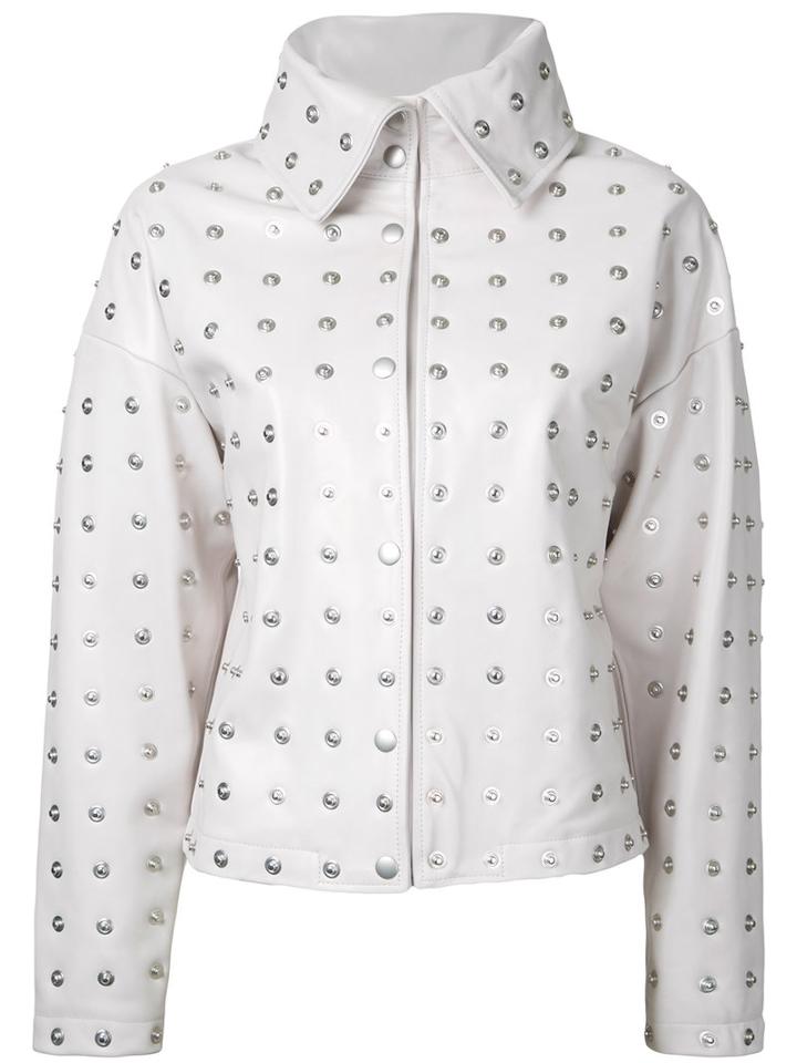 Donnah Mabel Studded Jacket, Women's, Size: 0, White, Leather