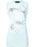Dsquared2 Hand Printed Sleeveless T-shirt, Women's, Size: Xs, Blue, Cotton/linen/flax