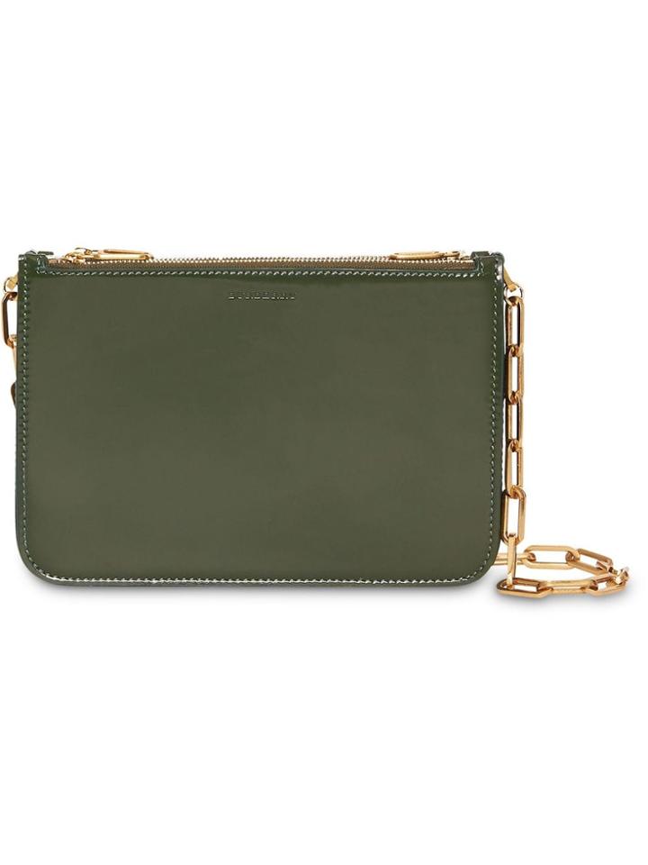 Burberry Triple Zip Patent Leather Crossbody Bag - Green