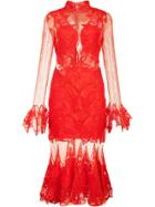 Jonathan Simkhai Ruffled Hem Sheer Dress - Red