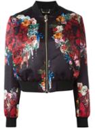Philipp Plein Floral Print Bomber Jacket, Women's, Size: Large, Black, Polyester/spandex/elastane/cotton/viscose