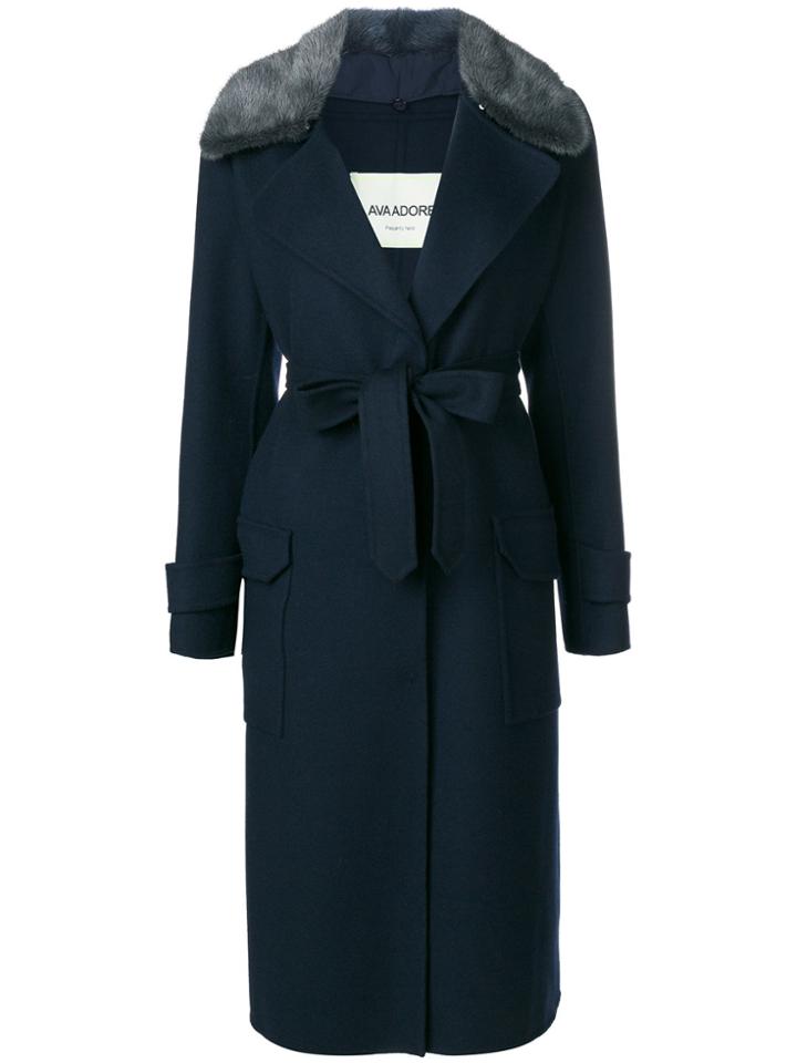 Ava Adore Fur Tie Waist Coat - Blue
