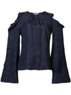 Derek Lam 10 Crosby - Cut-out Ruffled Shoulders Blouse - Women - Silk - 8, Blue, Silk