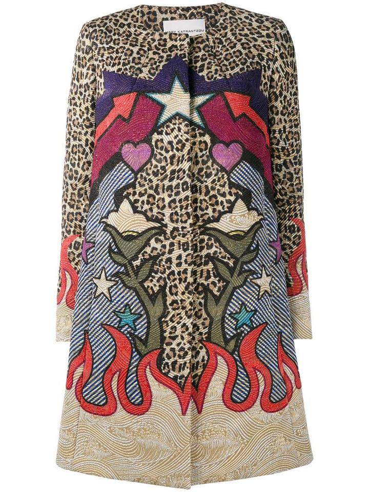 Mary Katrantzou Leopard Western Print Coat, Women's, Size: 6, Cotton/polyamide/polyester/viscose