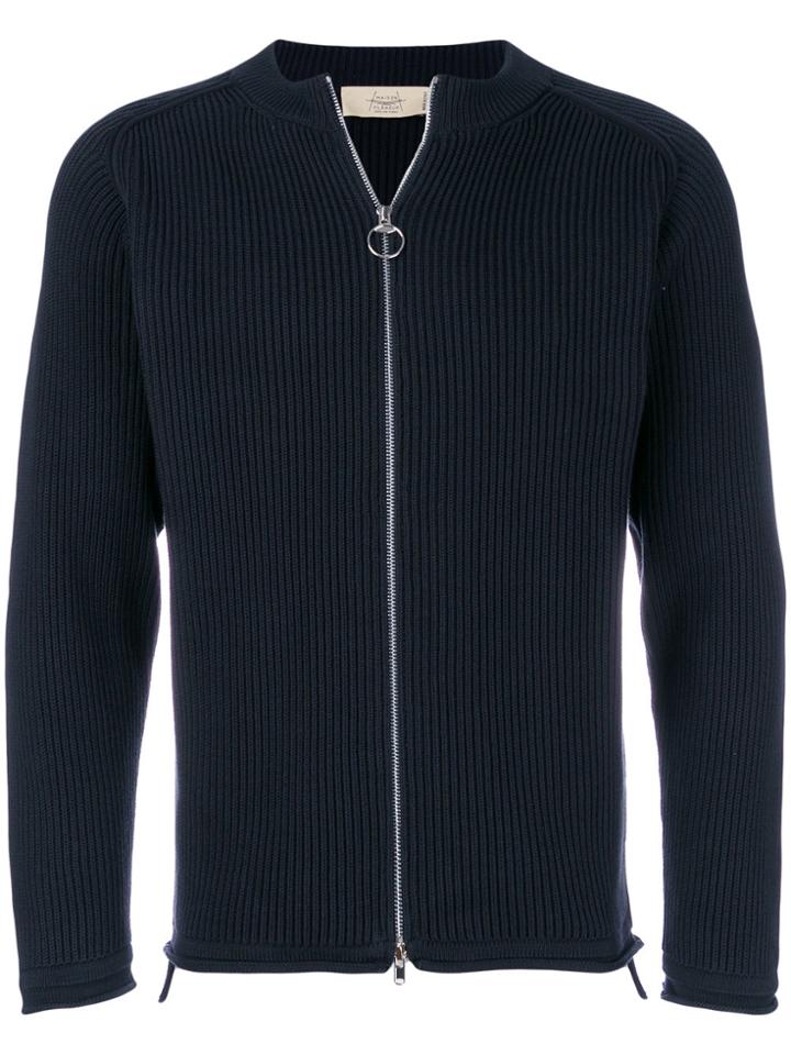 Maison Flaneur Ribbed Zip Cardigan - Blue