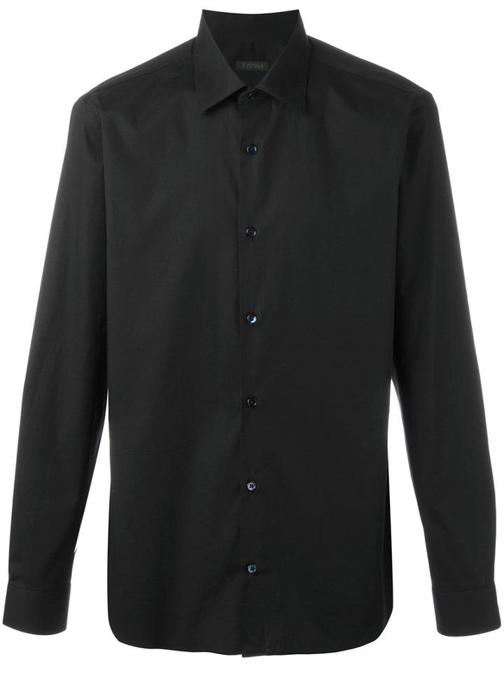 Z Zegna Classic Shirt, Men's, Size: 38, Black, Cotton/spandex/elastane