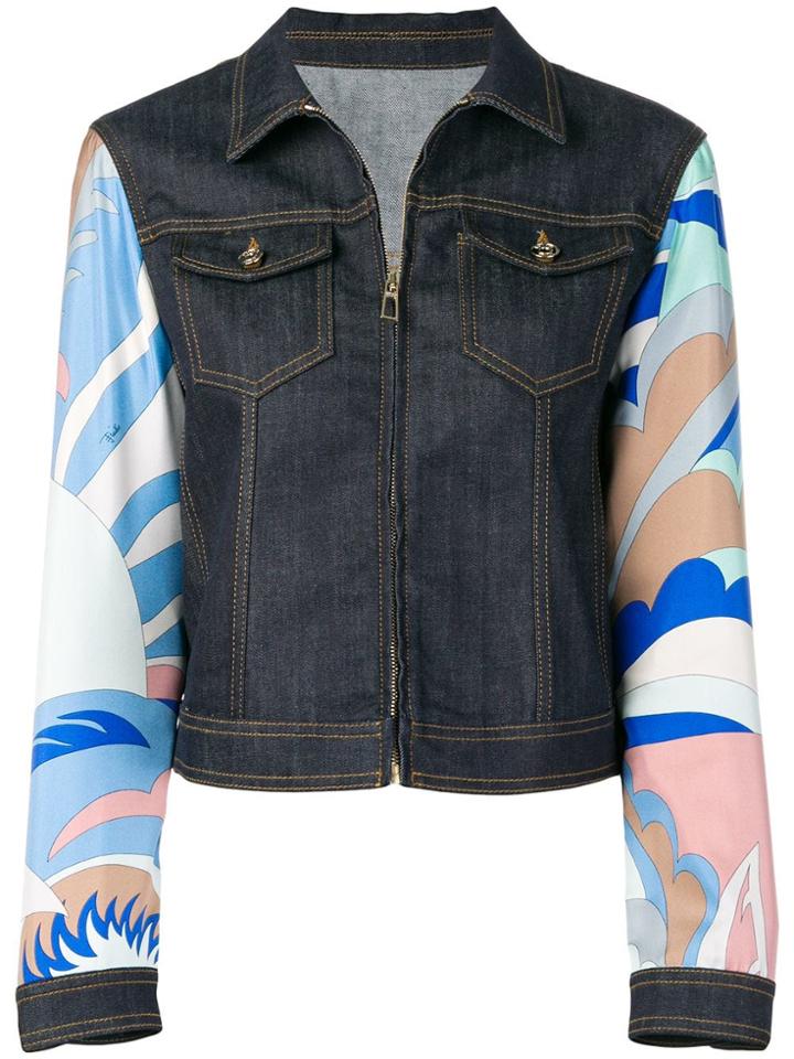Emilio Pucci Printed Sleeve Denim Jacket - Blue