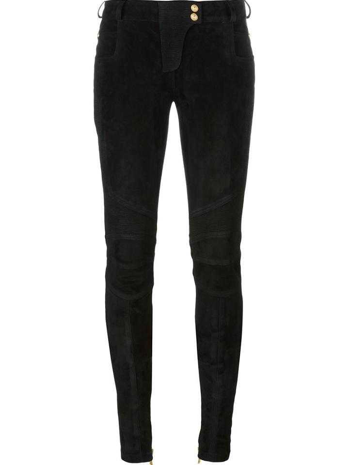 Balmain Skinny Trousers, Women's, Size: 38, Black, Cotton/lamb Skin/spandex/elastane