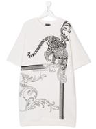 Young Versace Teen Tiger Print Dress - White