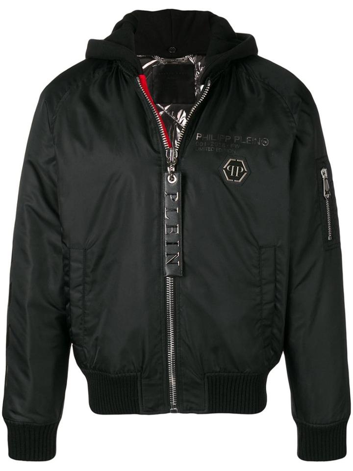 Philipp Plein Hooded Zipped Bomber Jacket - Black