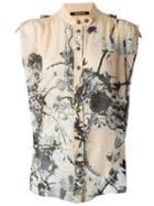 Roberto Cavalli Thorny Roses And Snakes Print Button Down Sleeveless Shirt