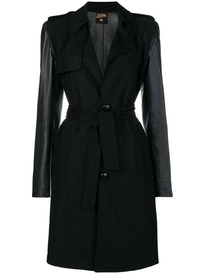 Jean Paul Gaultier Pre-owned Faux-leather Sleeves Belted Coat - Black