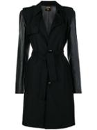 Jean Paul Gaultier Pre-owned Faux-leather Sleeves Belted Coat - Black