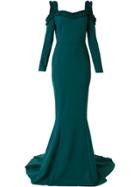 Greta Constantine Pleat Detail Evening Dress - Green