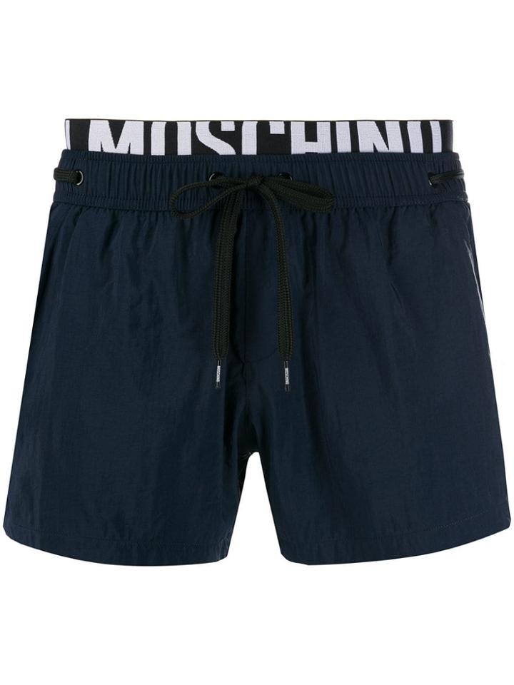 Moschino Logo Waistband Swim Shorts - Blue
