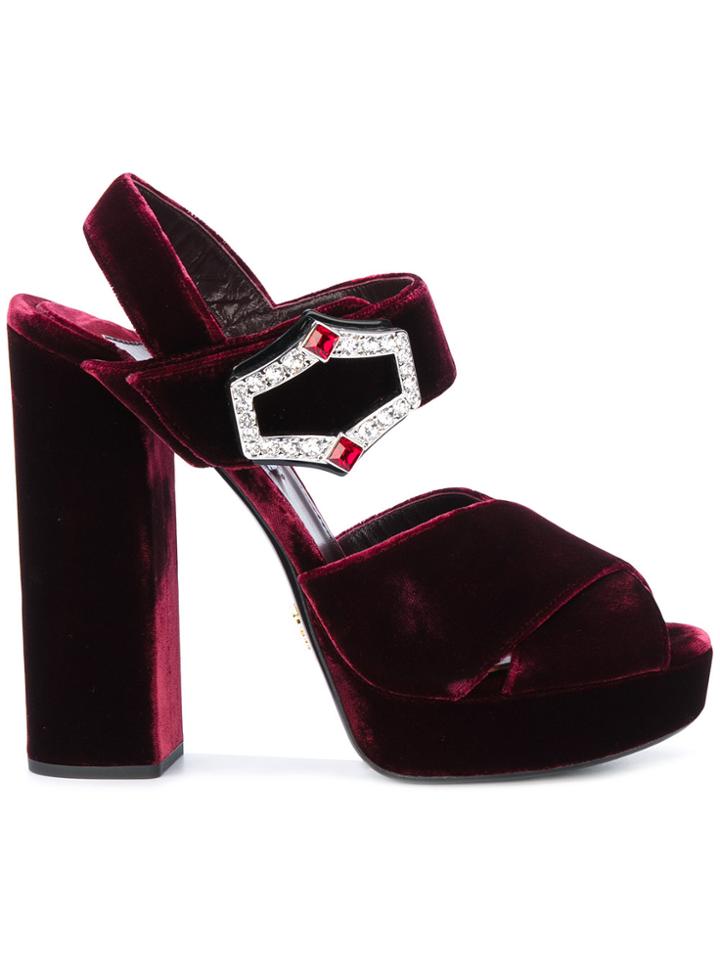 Prada Velvet Platform Sandals - Red