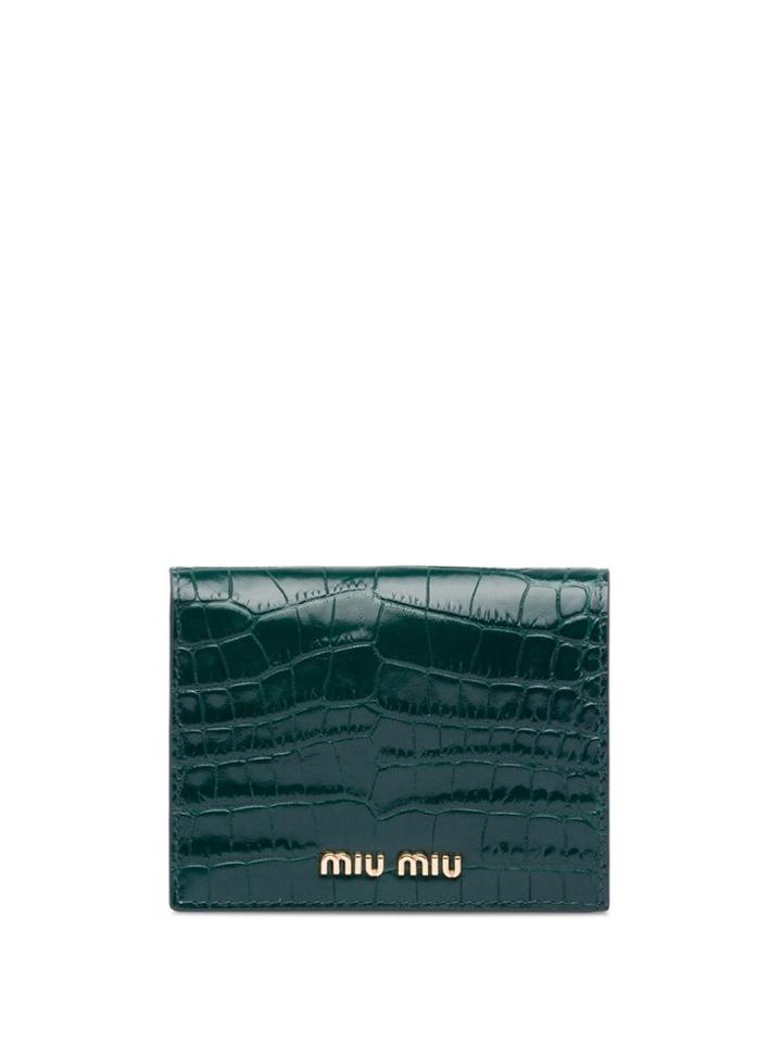 Miu Miu Printed Leather Wallet - Green