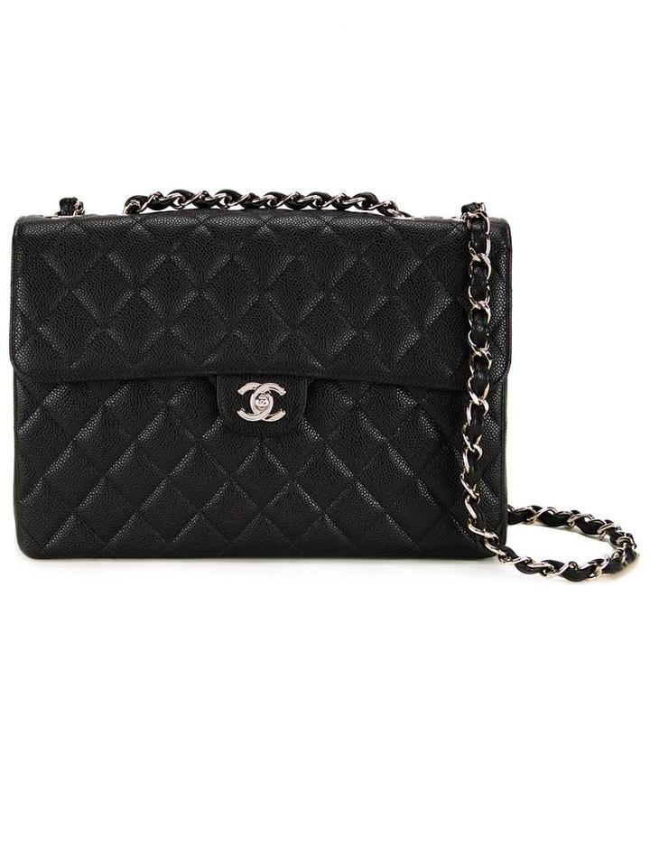 Chanel Vintage Jumbo Cc Shoulder Bag, Women's, Black