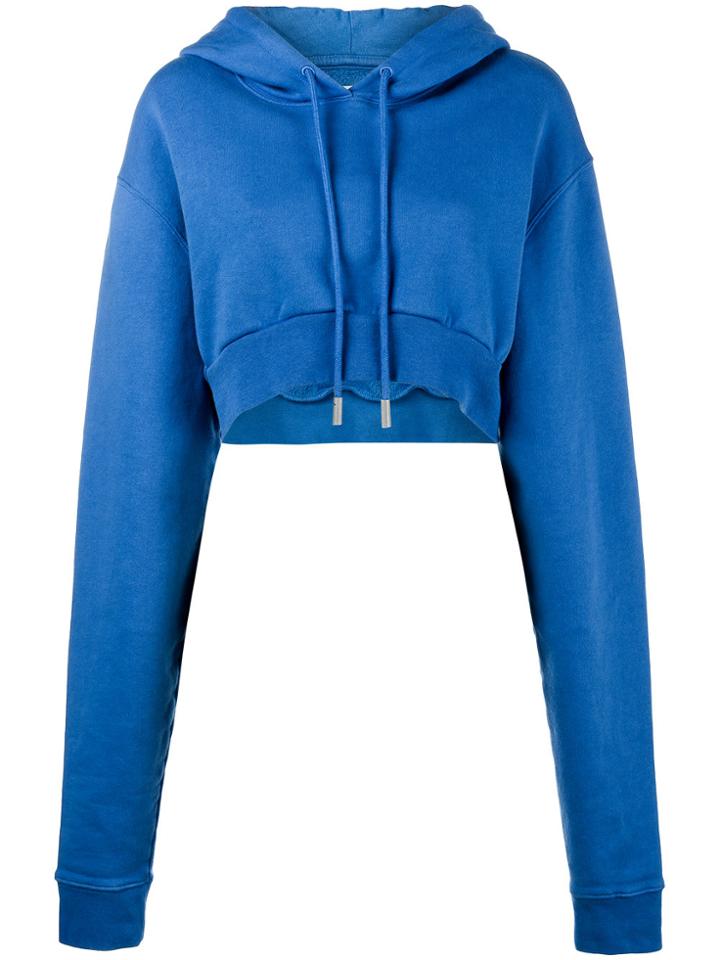 Off-white Cropped Long Sleeve Hoodie - Blue