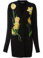 Dolce & Gabbana Tulip Appliqué Cardigan, Women's, Size: 42, Black, Polyamide/polyester/viscose/cashmere