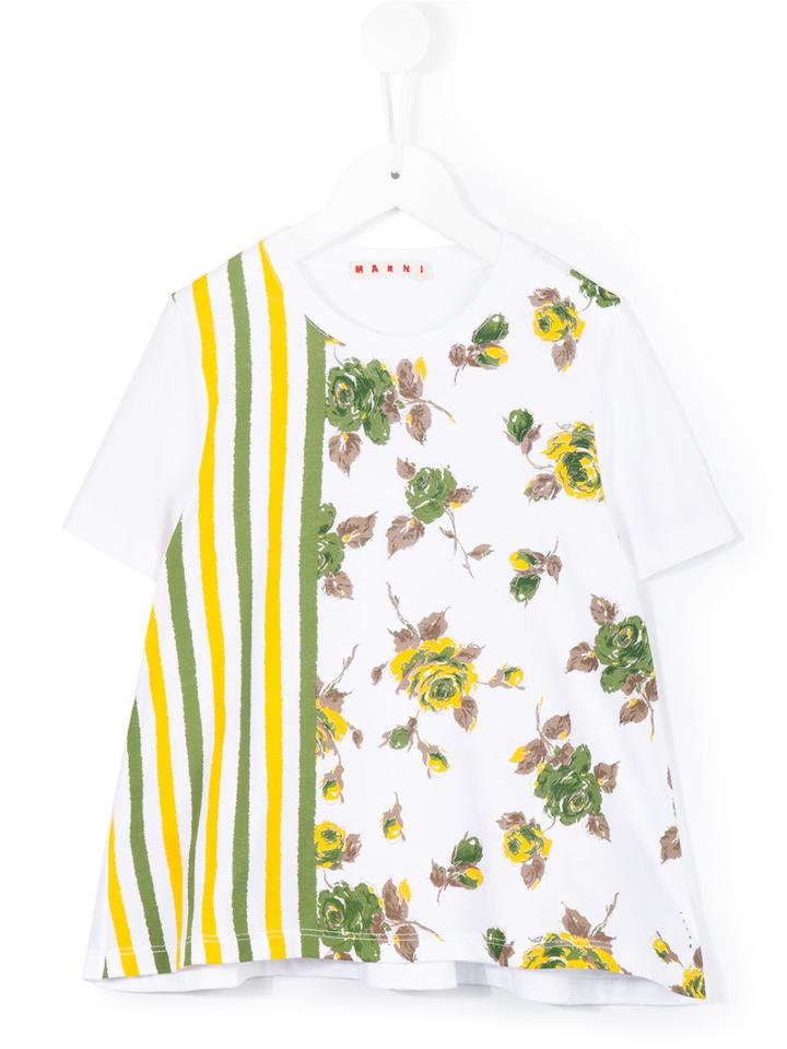 Marni Kids Floral Striped Print T-shirt, Girl's, Size: 6 Yrs, White