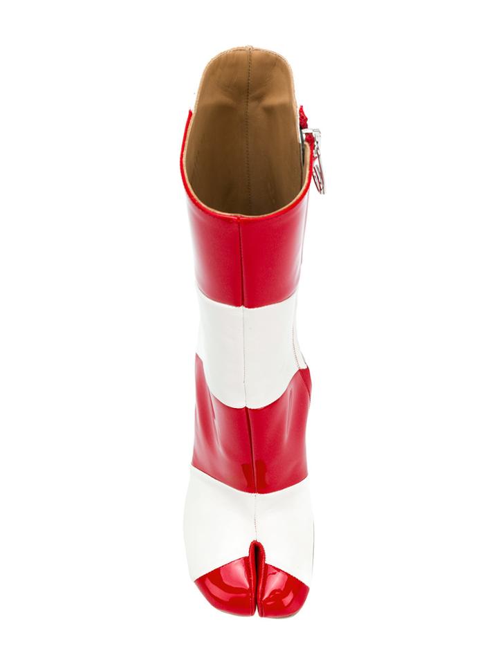 Maison Margiela Striped Patent Tabi Boots - Red